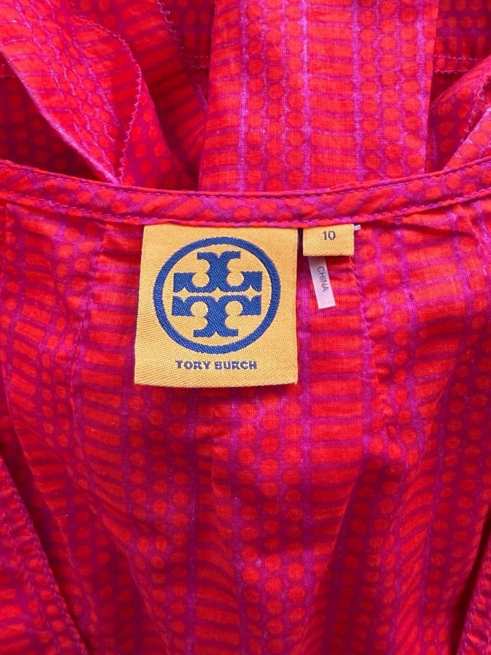 Tory Burch Vibrant Red and Pink Patterned Tunic